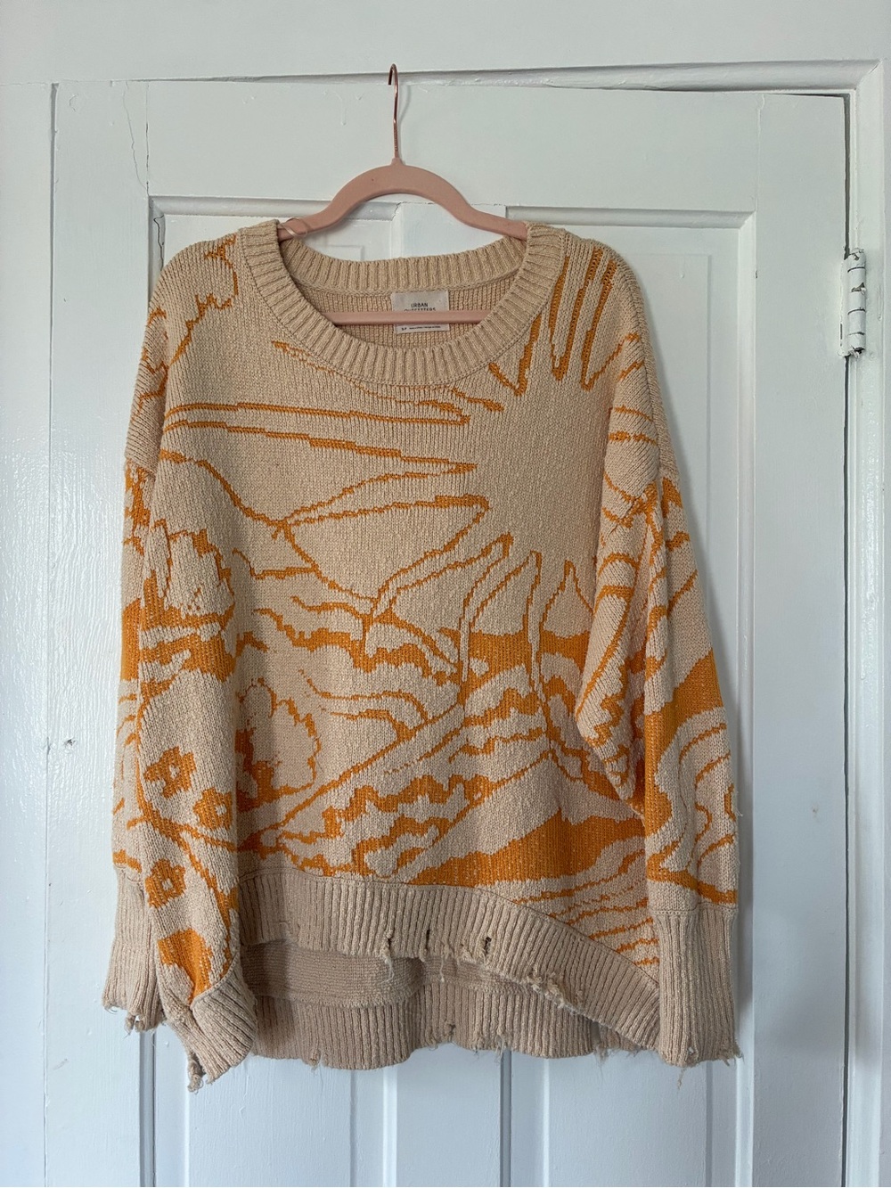 Sunburst Distressed Cream and Orange Sweater
